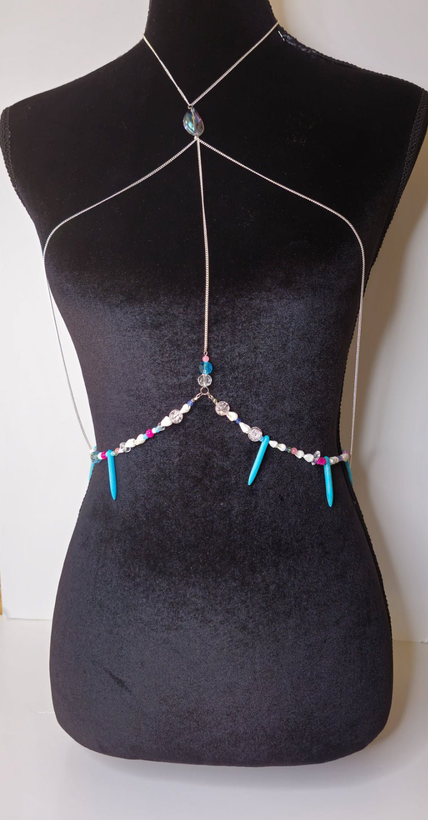 Handmade Turquoise Howlite Spike Body Chain Necklace – Boho Jewelry