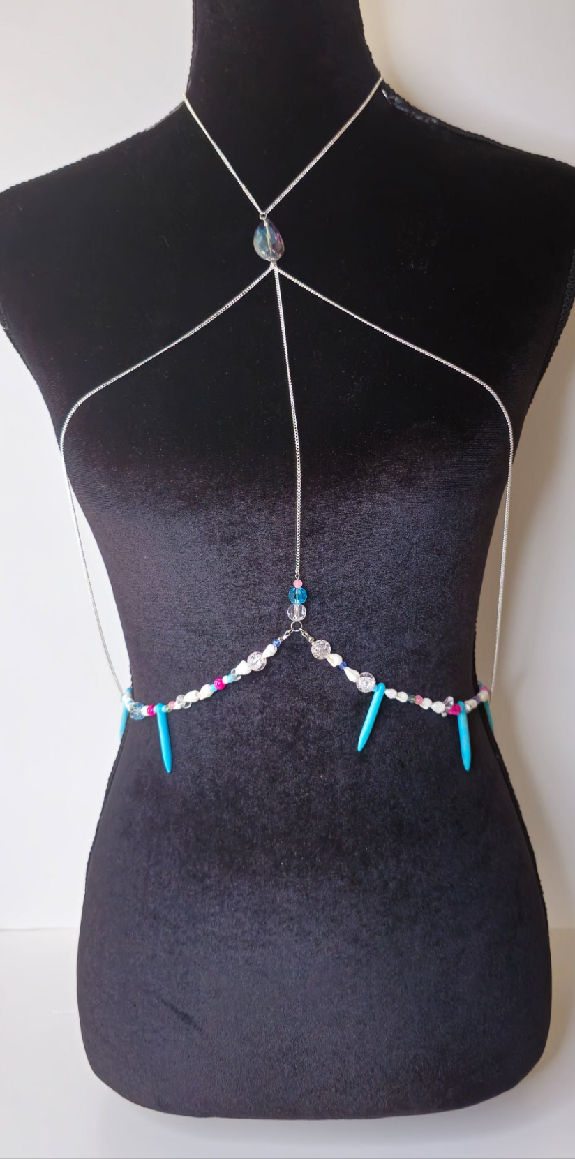 Handmade Turquoise Howlite Spike Body Chain Necklace – Boho Jewelry