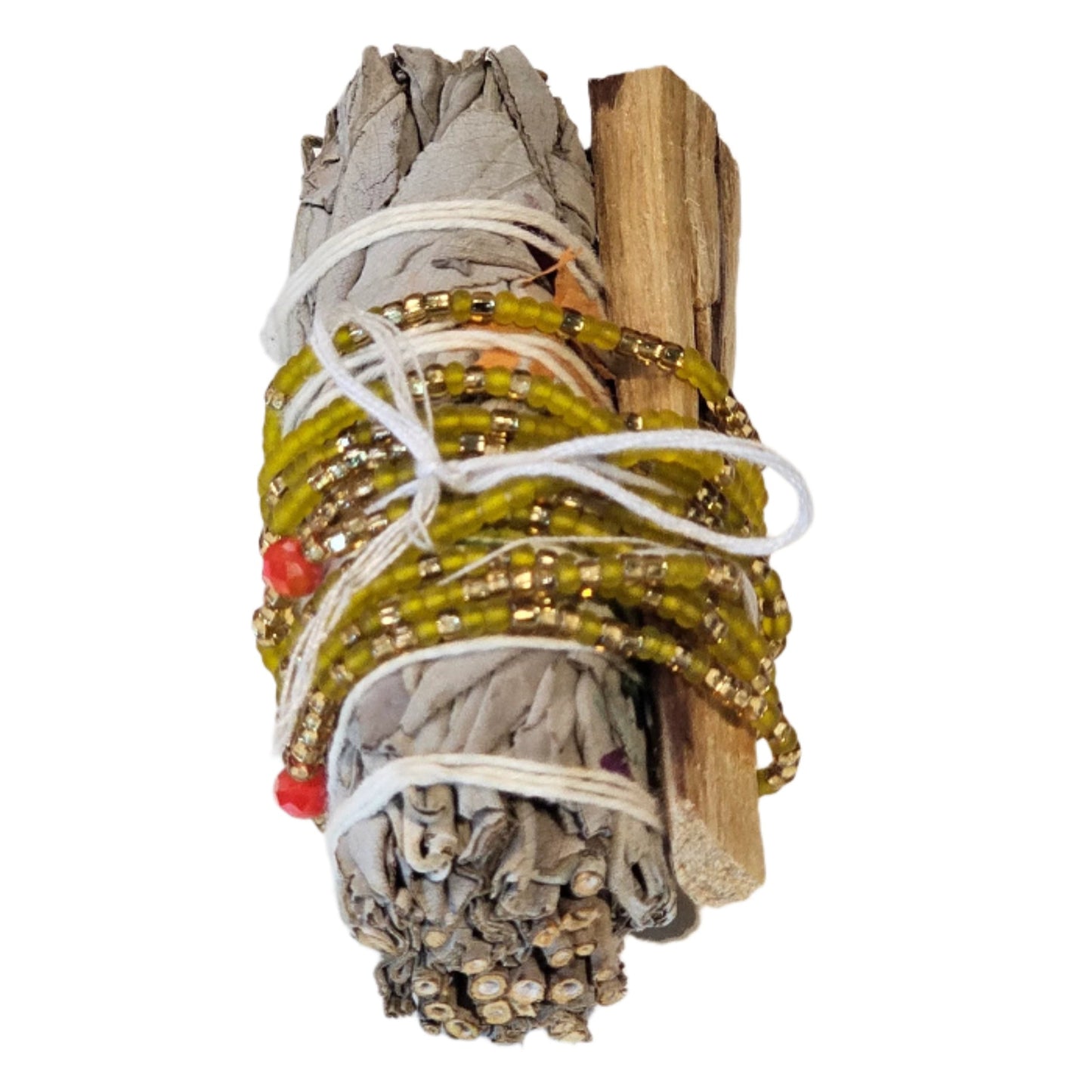 Set of bracelets on a wooden block with a white background