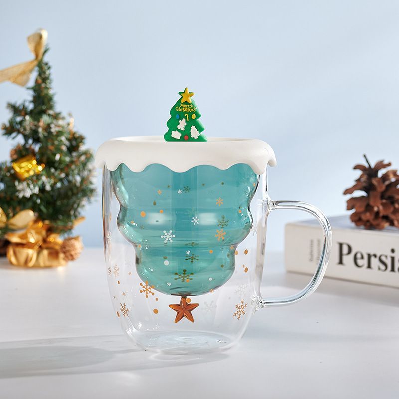 Cute Christmas Tree Mug,High Borosilicate Double Layer Glass Cup With Handle For Milk,Heat-resistant Coffee Cups Christmas Gifts