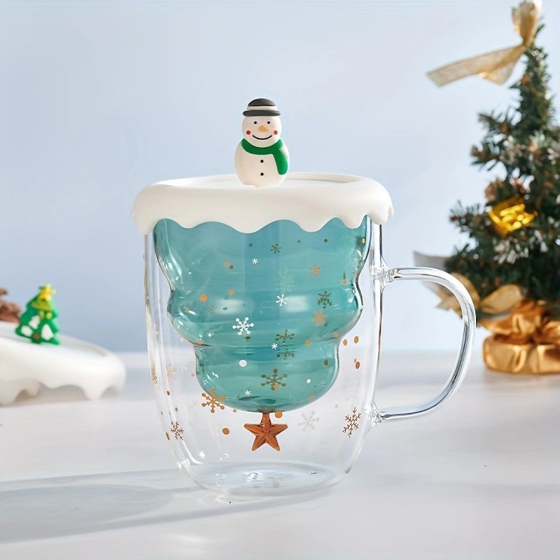 Cute Christmas Tree Mug,High Borosilicate Double Layer Glass Cup With Handle For Milk,Heat-resistant Coffee Cups Christmas Gifts