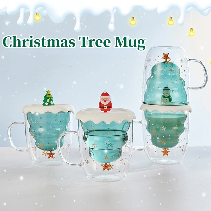 Cute Christmas Tree Mug,High Borosilicate Double Layer Glass Cup With Handle For Milk,Heat-resistant Coffee Cups Christmas Gifts