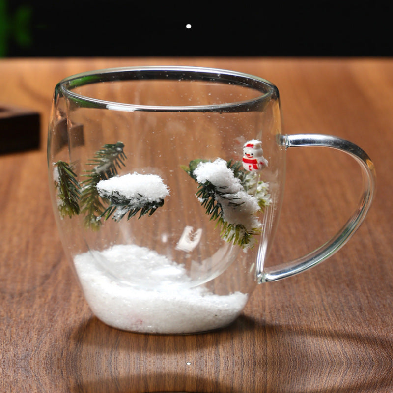 Christmas High Borosilicate Heat-resistant Double Layer Glass Cup