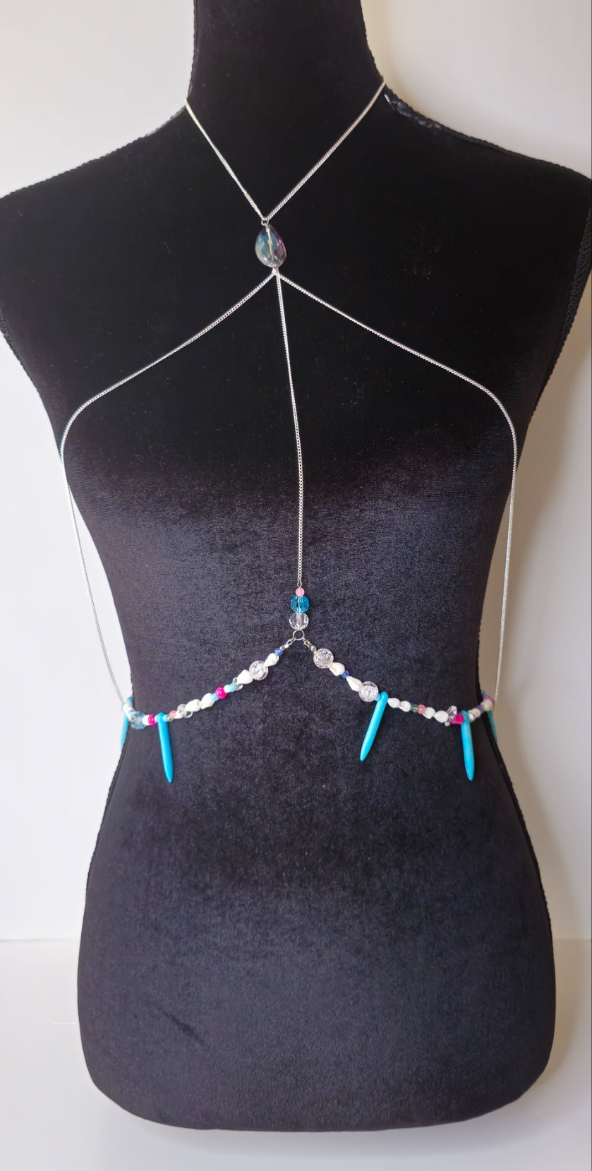 Handmade Turquoise Howlite Spike Body Chain Necklace – Boho Jewelry