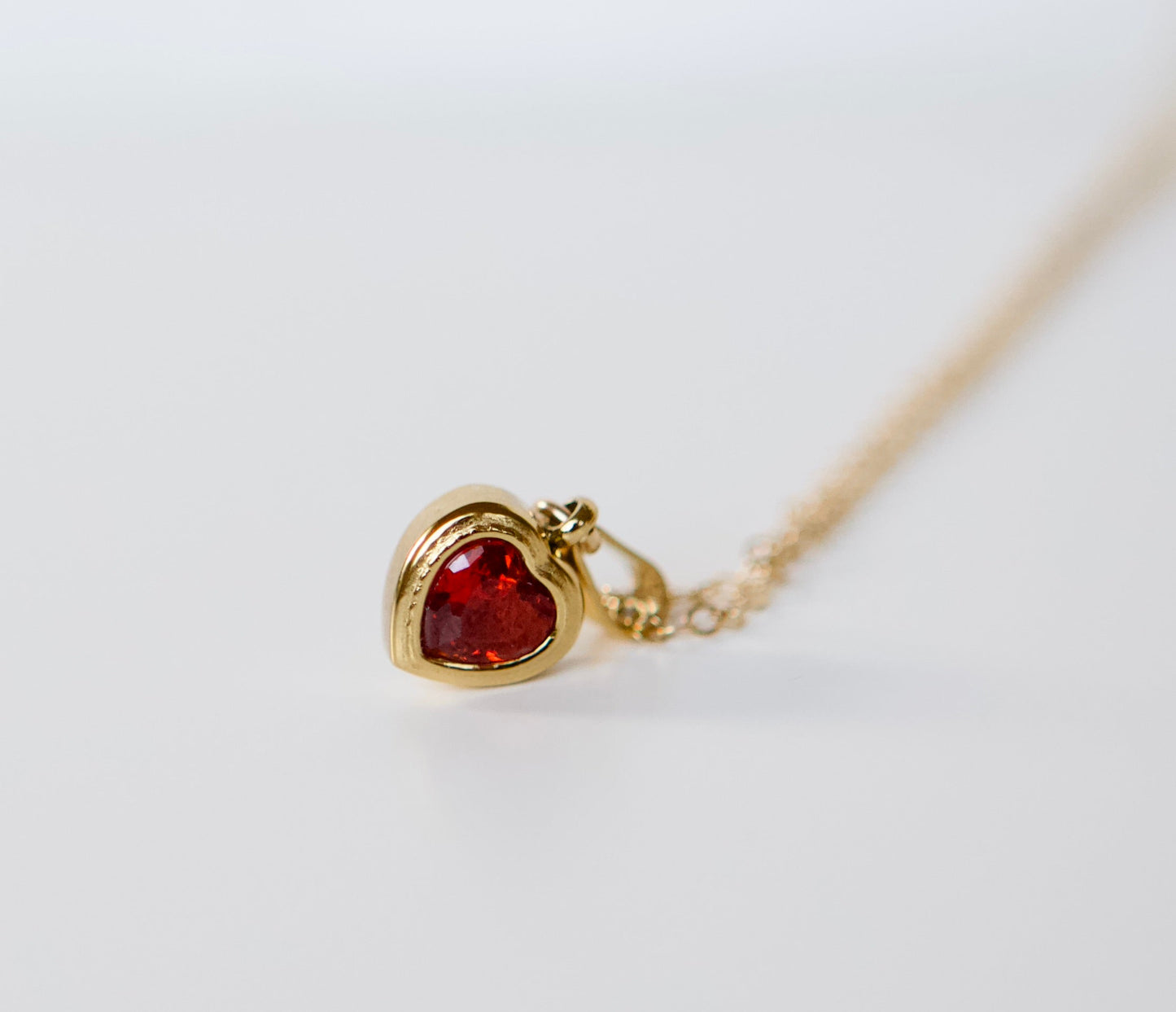 Small Red Heart Gold Filled Necklace - 16 Inches Length