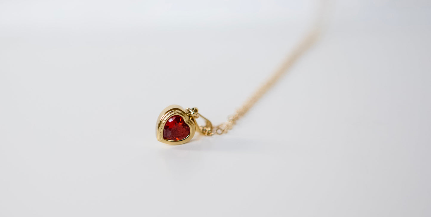 Small Red Heart Gold Filled Necklace - 16 Inches Length