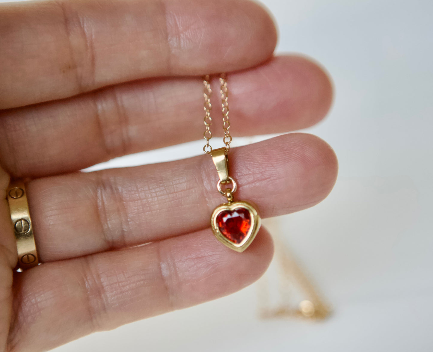 Small Red Heart Gold Filled Necklace - 16 Inches Length