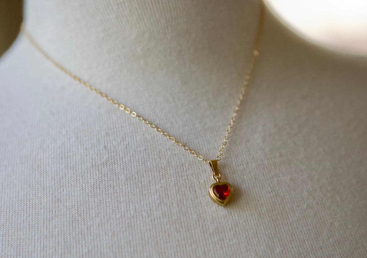 Small Red Heart Gold Filled Necklace - 16 Inches Length