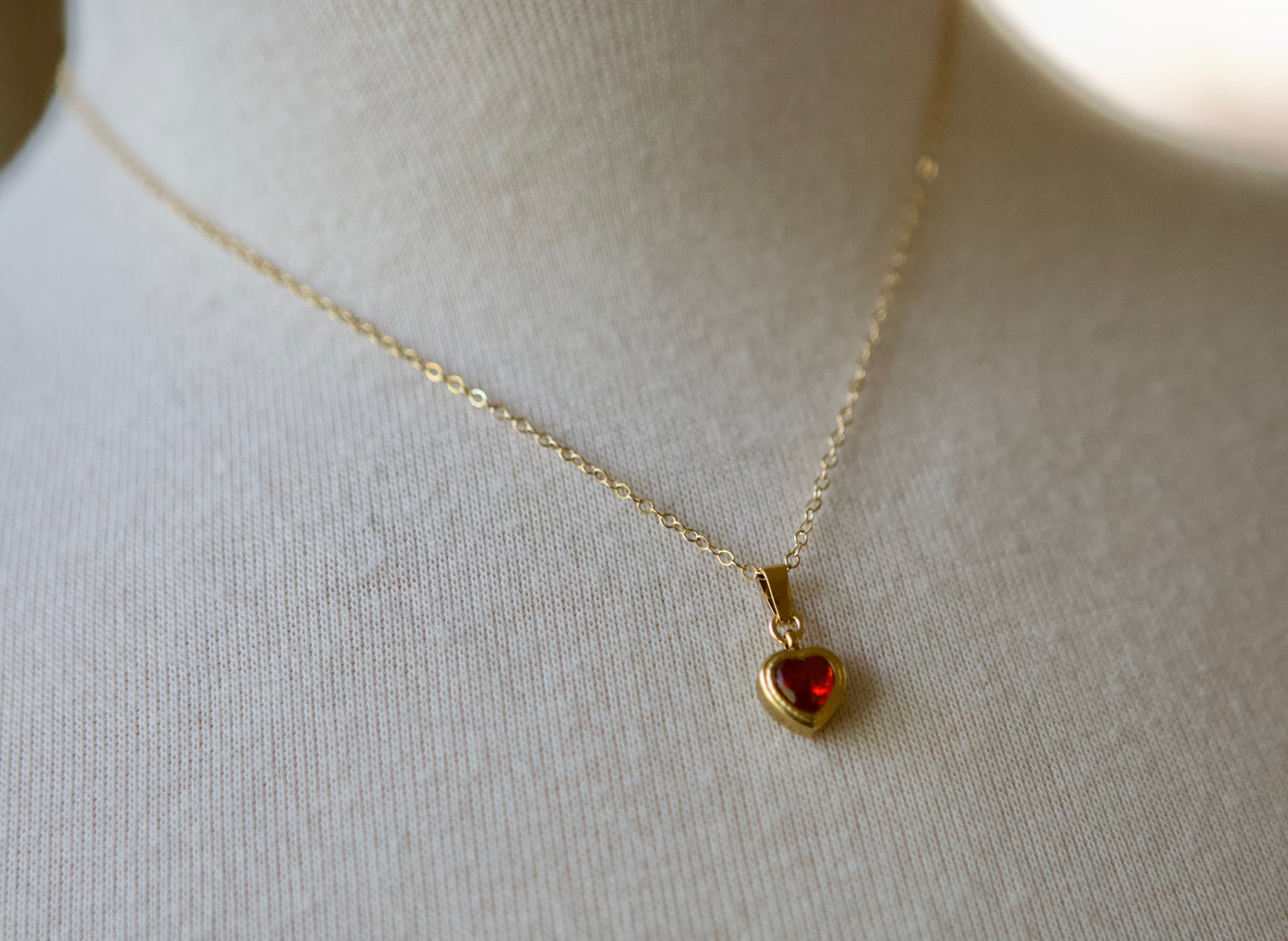 Small Red Heart Gold Filled Necklace - 16 Inches Length