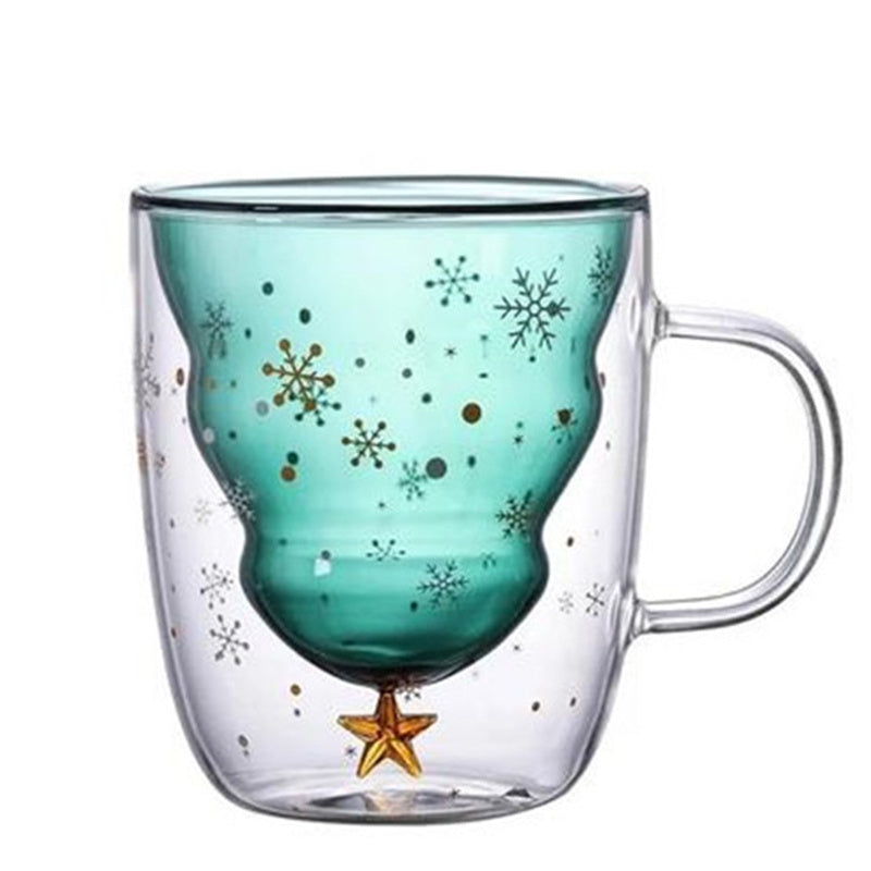 Cute Christmas Tree Mug,High Borosilicate Double Layer Glass Cup With Handle For Milk,Heat-resistant Coffee Cups Christmas Gifts