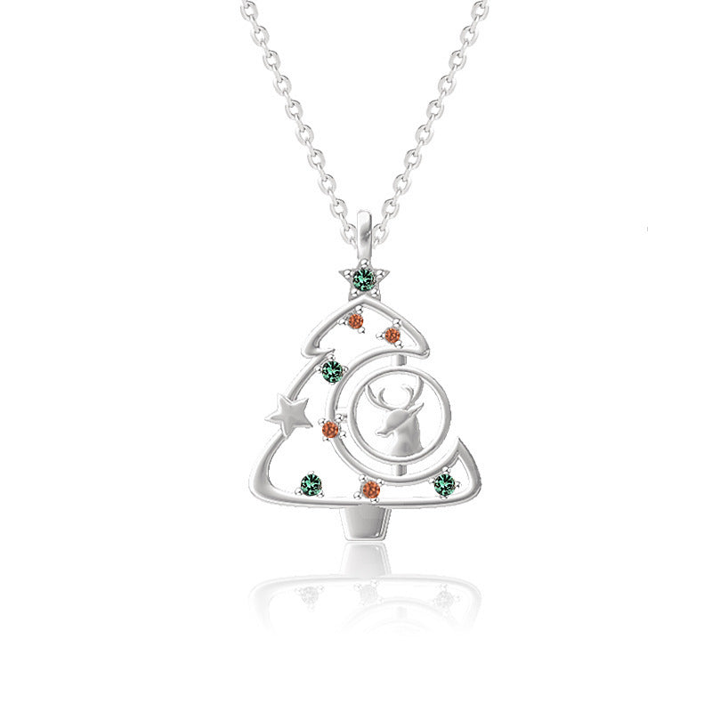 S925 Elk Christmas Tree Necklace Fashion Ins Style Zircon Clavicle Chain Women's Jewelry