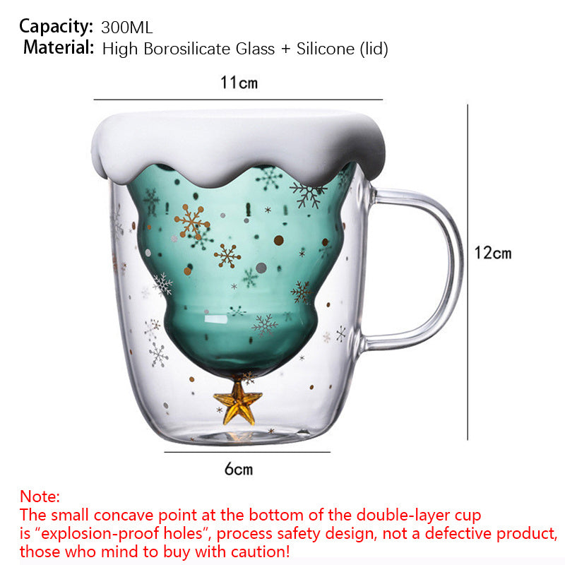 Cute Christmas Tree Mug,High Borosilicate Double Layer Glass Cup With Handle For Milk,Heat-resistant Coffee Cups Christmas Gifts