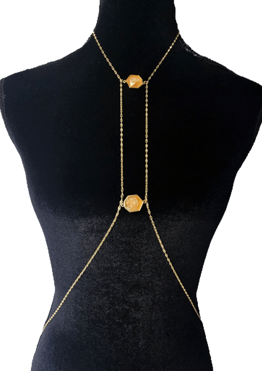 18K Gold Druzy Agate Gemstone Body ChainBody Chain