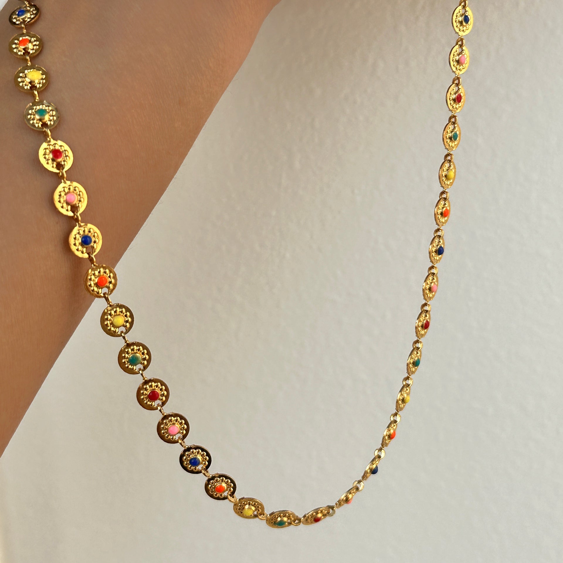 18K Gold - plated Titanium Steel Retro Color Double - sided Epoxy Sun Waist ChainWaist Chain