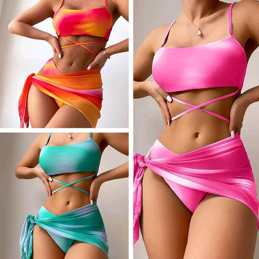 3pcs Tie Dye Print Bikini With Short Skirt Summer Beach Sexy Swimwear Womens ClothingReady - To - Wear