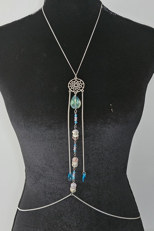 Blue Crystal Cascade Body Chain NecklaceBody Chain