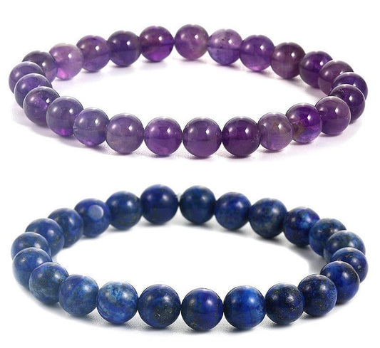 Buddha Beads Natural Stone Handmade Beaded Natural Lapis Lazuli And Amethyst Beads Bracelet 8mmBracelet