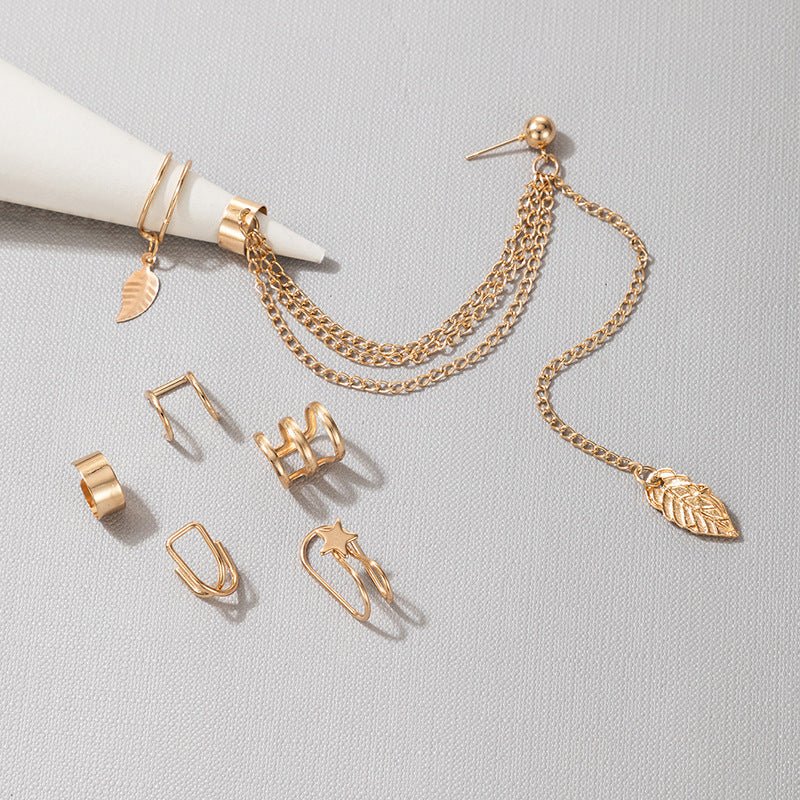 Chain Leaf Alloy Ear Clip SetEarrings