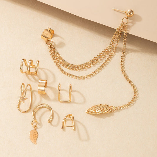 Chain Leaf Alloy Ear Clip SetEarrings