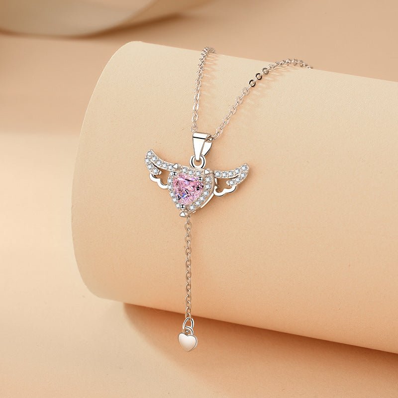 Cupid Heart Angel Wings Tassel Necklace Clavicle Chain Women Jewelry Gift Valentine's DayNecklace