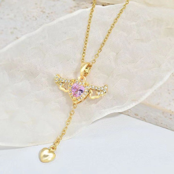 Cupid Heart Angel Wings Tassel Necklace Clavicle Chain Women Jewelry Gift Valentine's DayNecklace