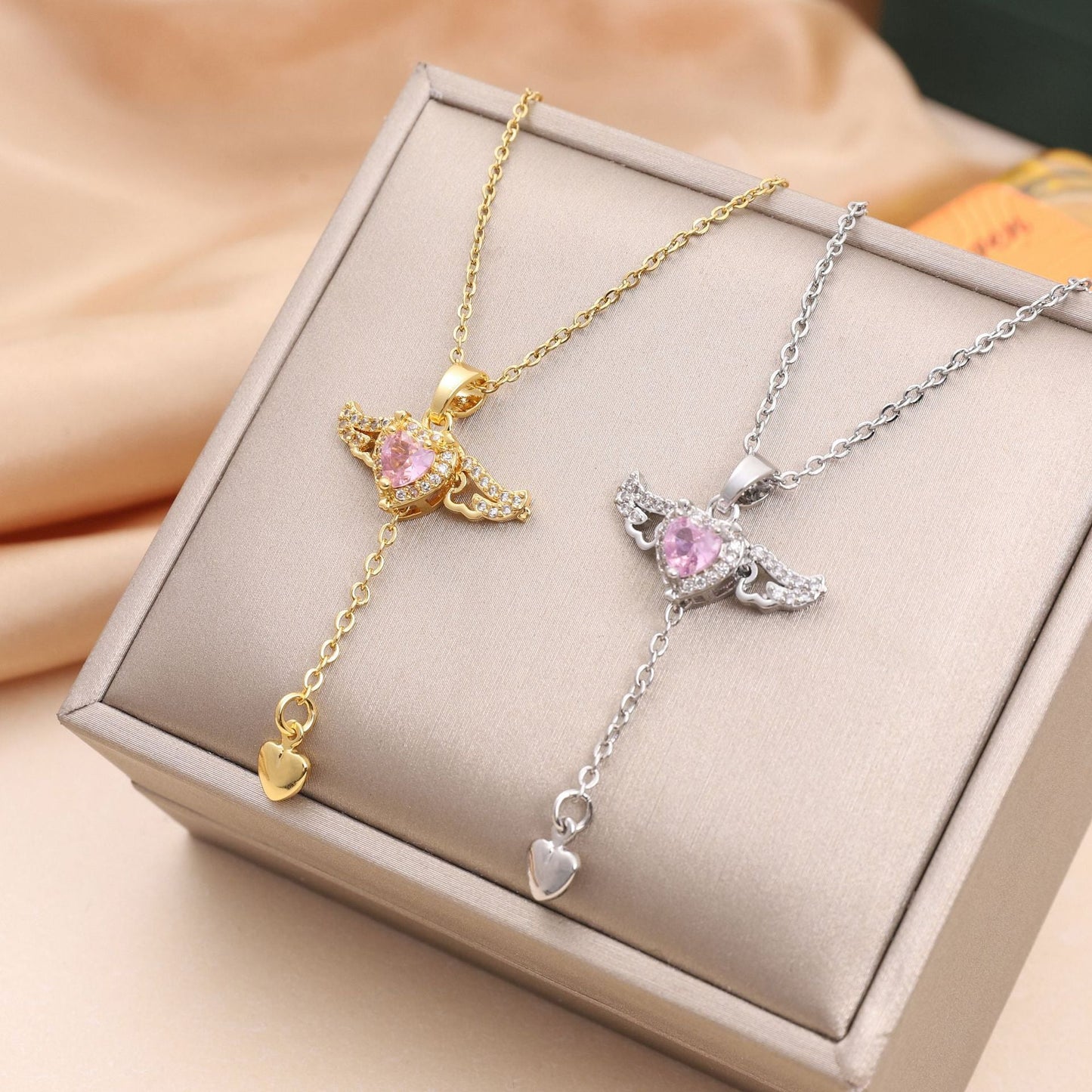 Cupid Heart Angel Wings Tassel Necklace Clavicle Chain Women Jewelry Gift Valentine's DayNecklace