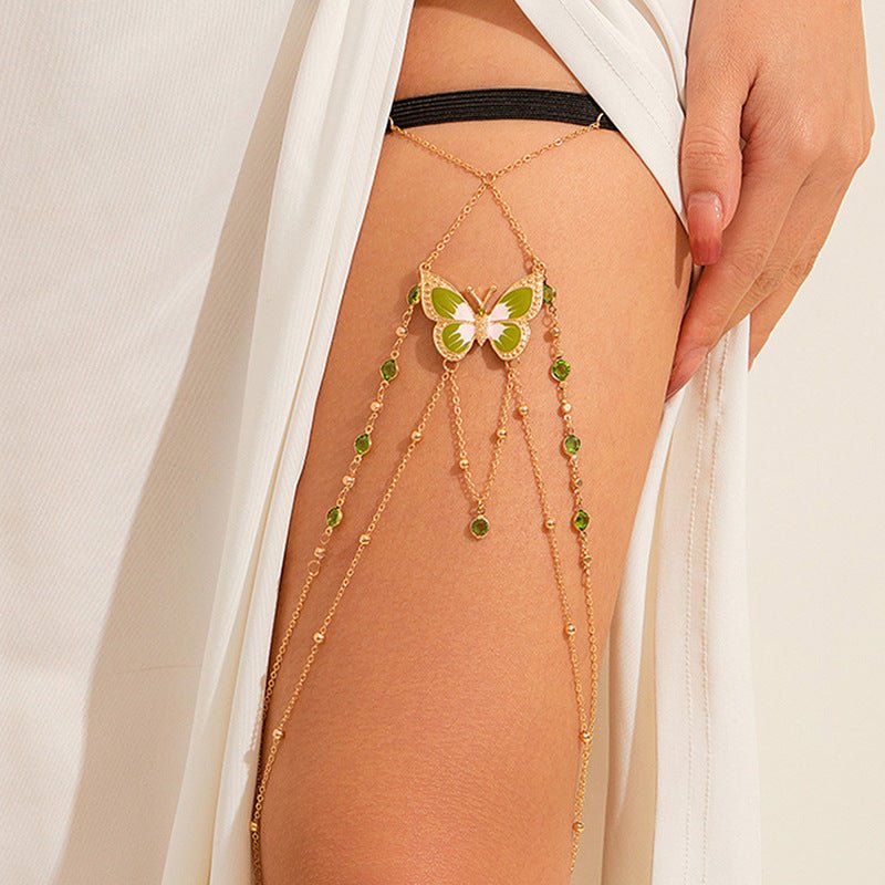 Elastic Band Leg Bracelet Green Painted ButterflyThigh Chain