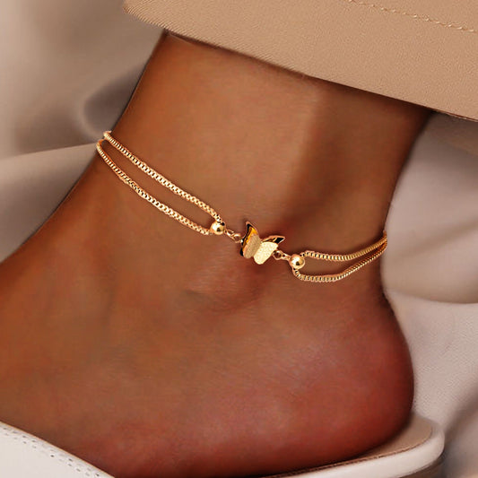 Europe And America Cross Border Butterfly Pendant Layered AnkletAnklets