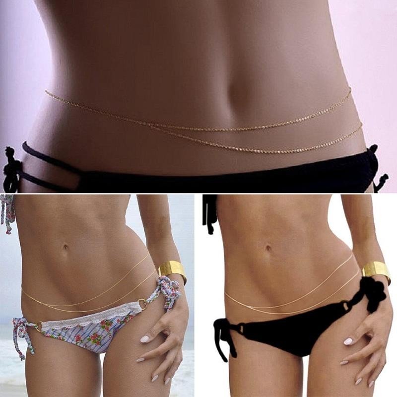 European And American Big - name Fashion Simple Double - layer Asymmetrical Waist Chain Bikini Body ChainWaist chain