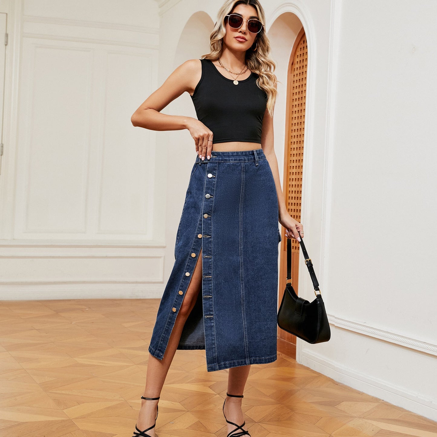 European And American Hot Girls Half Elastic Denim Cargo Pants Casual SkirtSkirt