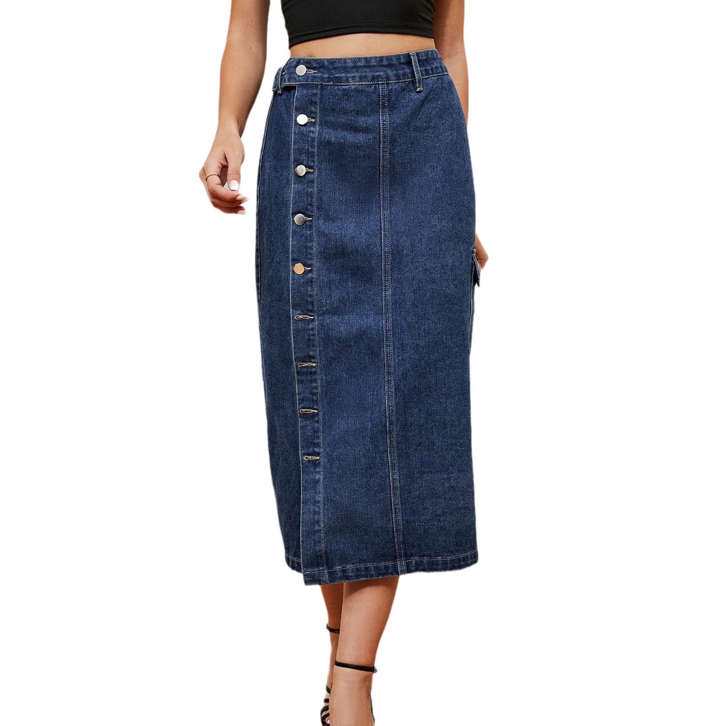 European And American Hot Girls Half Elastic Denim Cargo Pants Casual SkirtSkirt