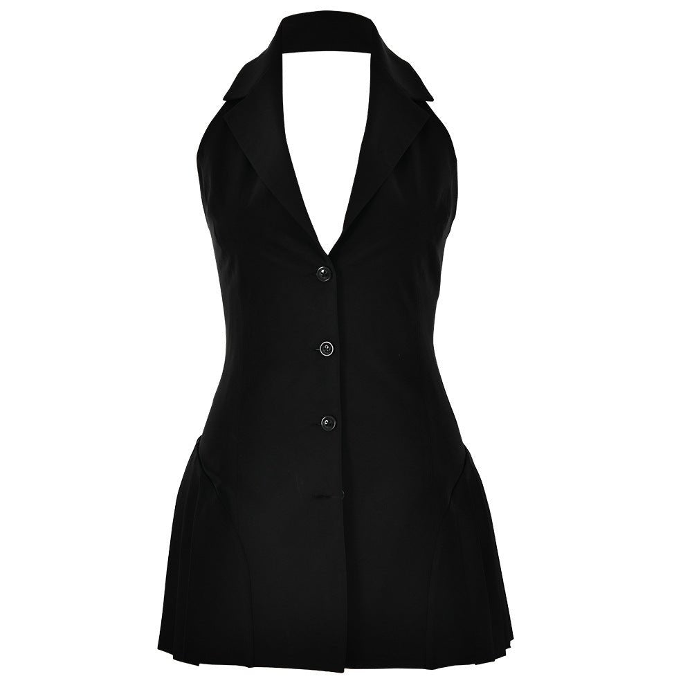 European And American Sexy Fashionable Slim - fit V - neck Halter Dress BacklessDresses & Jumpsuits