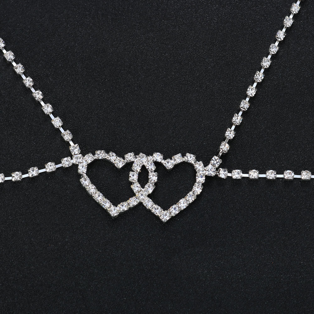 Fashion Shining Double Heart Halter Neck Chest Body ChainBody CHain