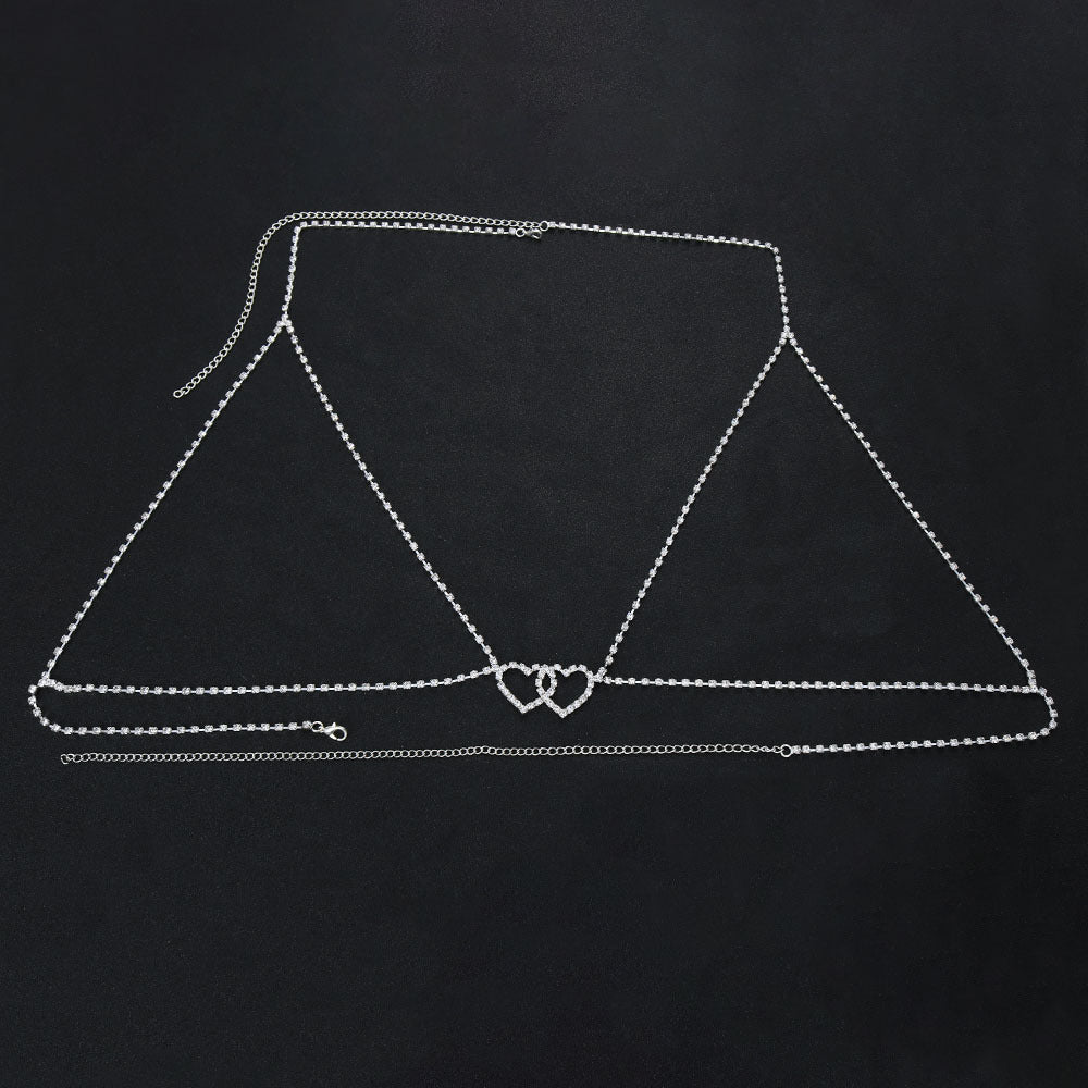 Fashion Shining Double Heart Halter Neck Chest Body ChainBody CHain