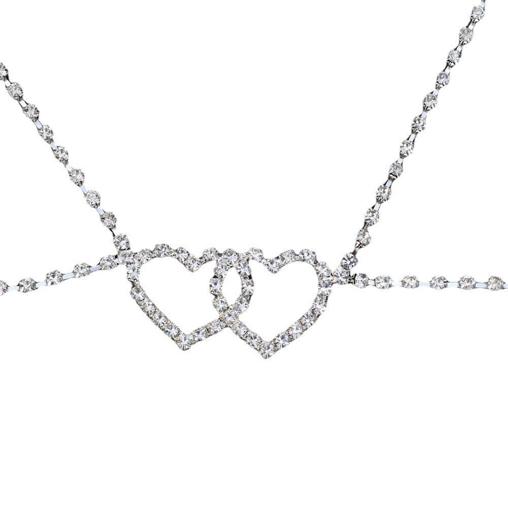 Fashion Shining Double Heart Halter Neck Chest Body ChainBody CHain