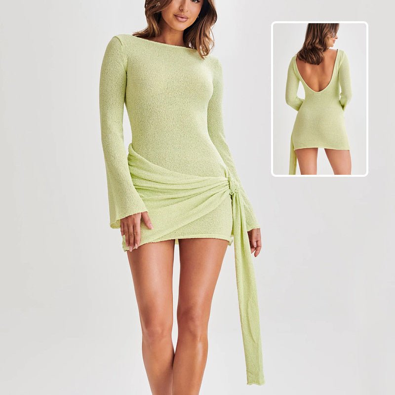 Fashion Slim Long - sleeved Dress Y2K Sexy Hip - hugging V - shaped Backless Short Dresses Womens ClothingWomen