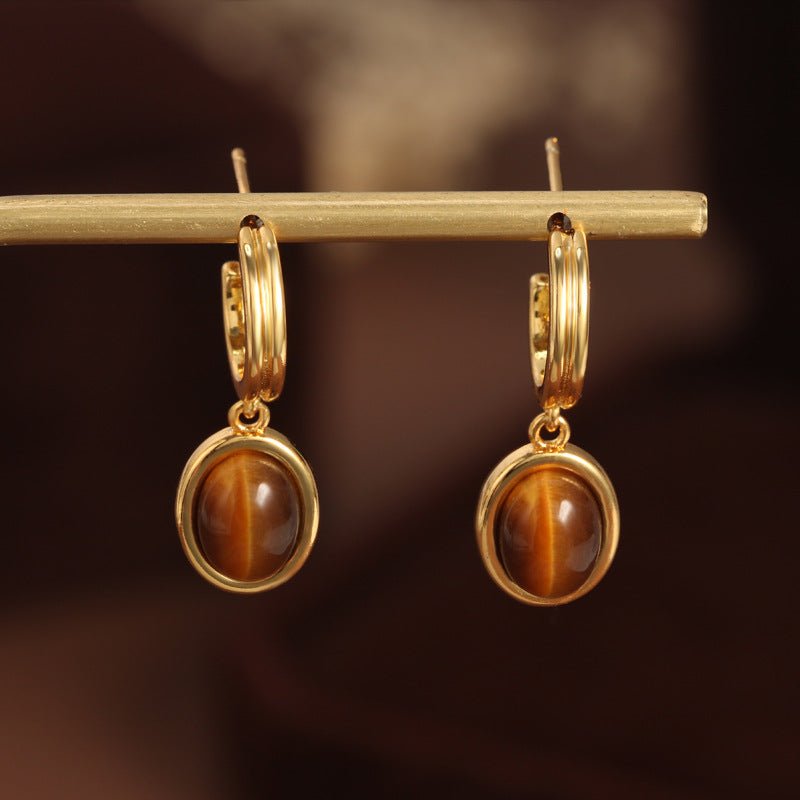 French Tiger Eye Vintage Court Style Gold Geometric Earringsearing