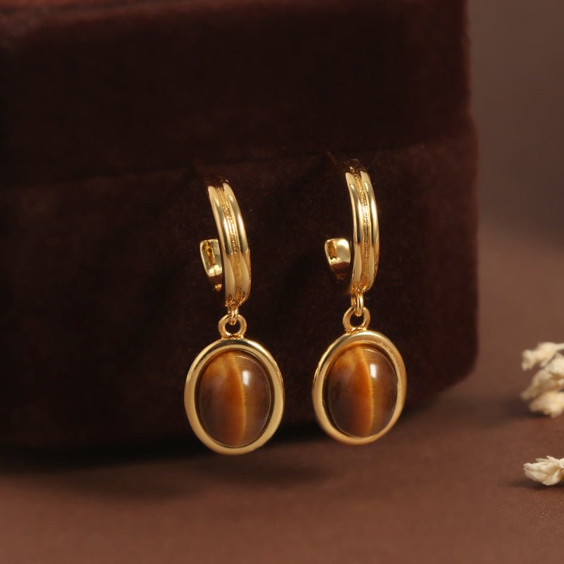 French Tiger Eye Vintage Court Style Gold Geometric Earringsearing