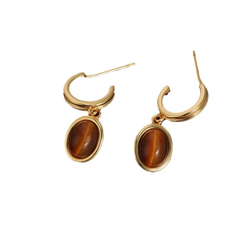 French Tiger Eye Vintage Court Style Gold Geometric Earringsearing