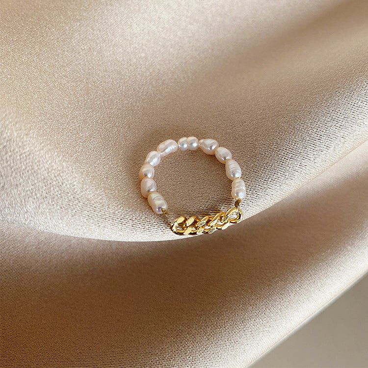 Freshwater Pearl Zircon Chain Ring SetRings