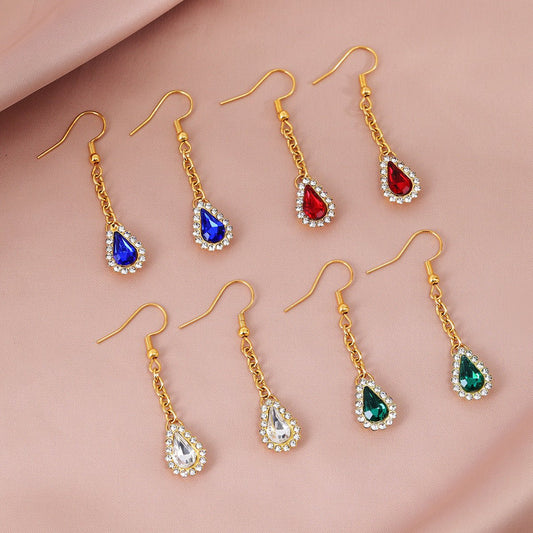 Gold Diamond Water Drop Stainless Steel Eardrop Women'searing