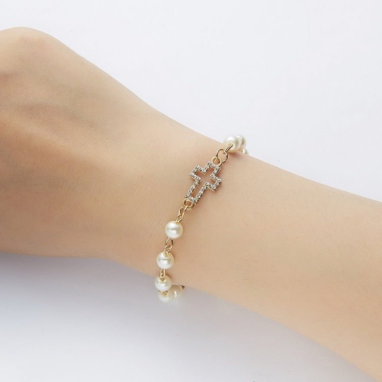 Hollow Rhinestone Pearl Bracelet Multi - style AdjustableBracelet