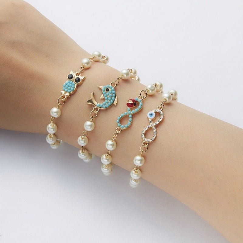 Hollow Rhinestone Pearl Bracelet Multi - style AdjustableBracelet