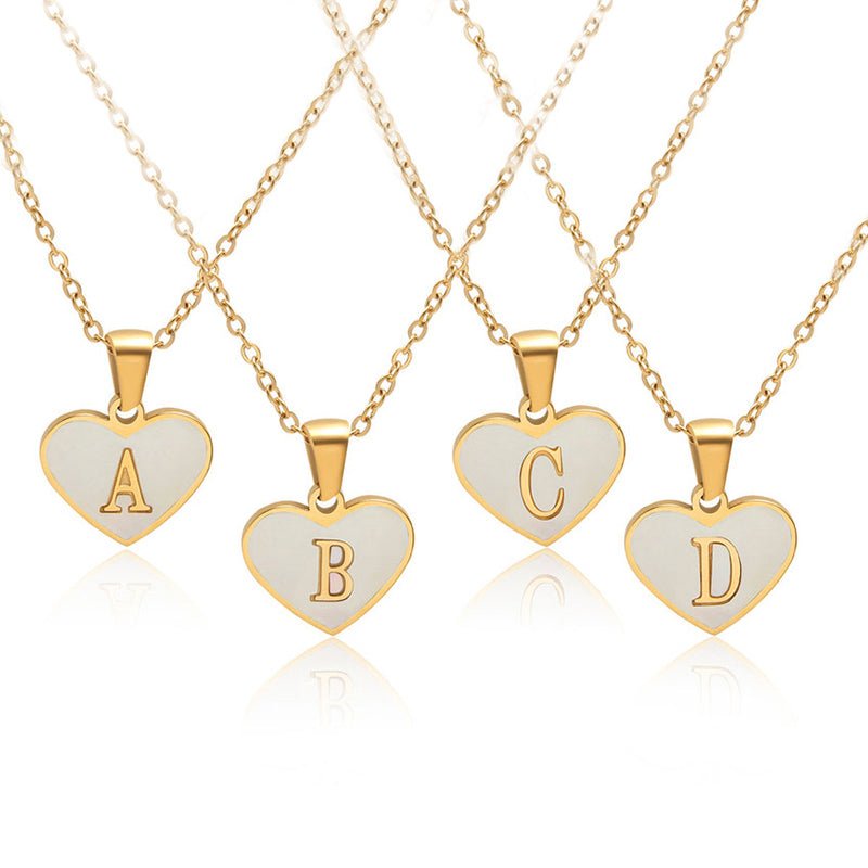 Initial and Letter Heart - shaped Gold Necklace White Shell Love Clavicle Chain Fashion Personalized Necklace For Women Jewelry Valentine's DayNecklace