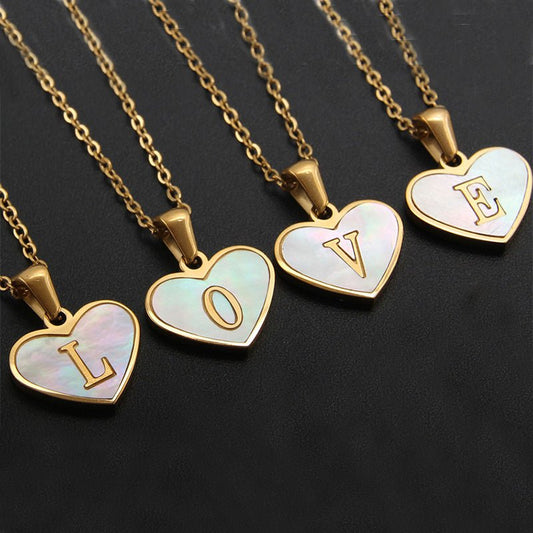 Initial and Letter Heart - shaped Gold Necklace White Shell Love Clavicle Chain Fashion Personalized Necklace For Women Jewelry Valentine's DayNecklace