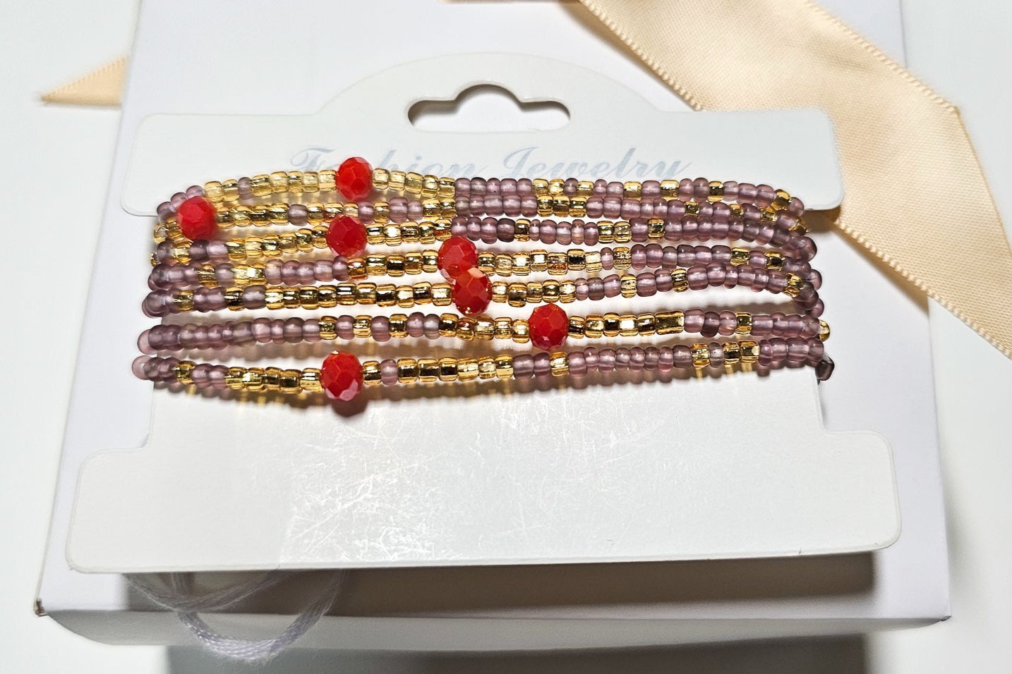 Luxurious Tie - on waist bead Red LavenderTie on Waist bead