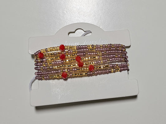 Luxurious Tie - on waist bead Red LavenderTie on Waist bead