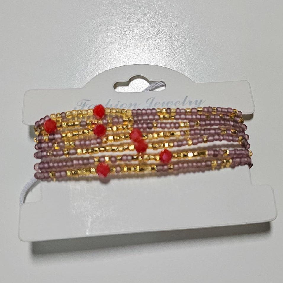 Luxurious Tie - on waist bead Red LavenderTie on Waist bead