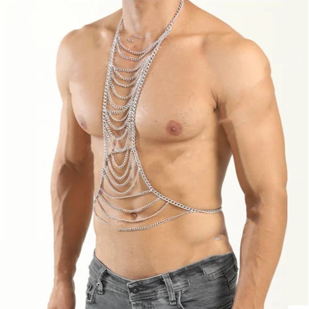 Mens Body Chains Festival Cosplay Jewelry Tops Chest NecklaceBody Chain