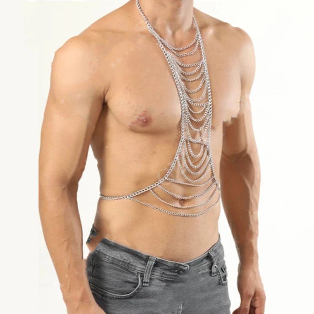 Mens Body Chains Festival Cosplay Jewelry Tops Chest NecklaceBody Chain